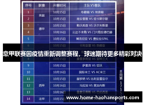 意甲联赛因疫情重新调整赛程，球迷期待更多精彩对决